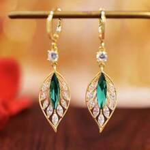 Shein Rhinestone Leaf Drop Earrings