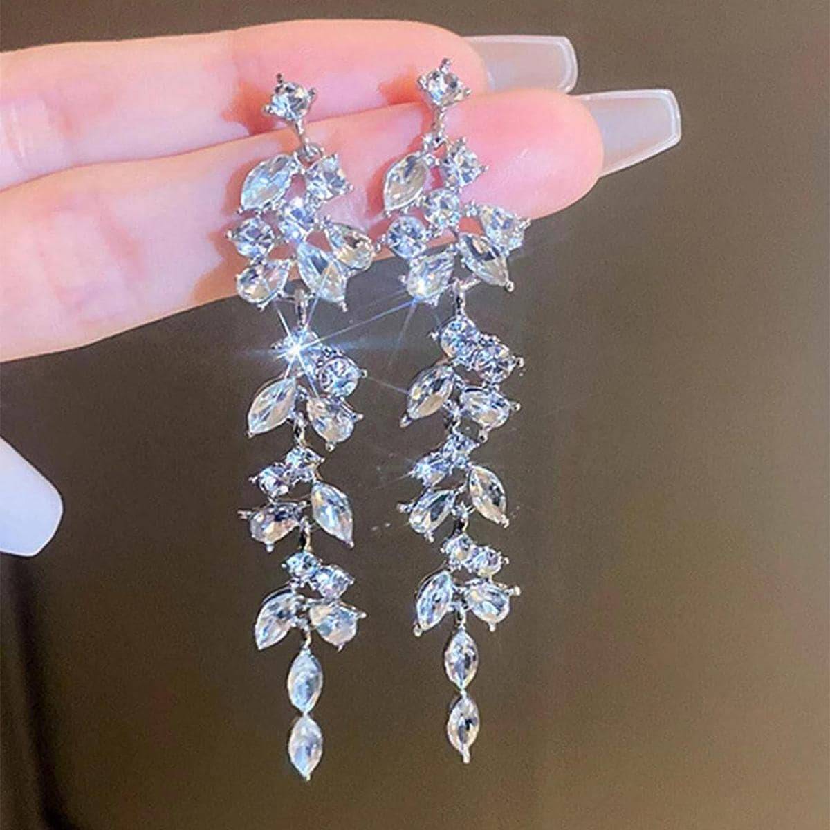 Shein Rhinestone Leaf Drop Earrings