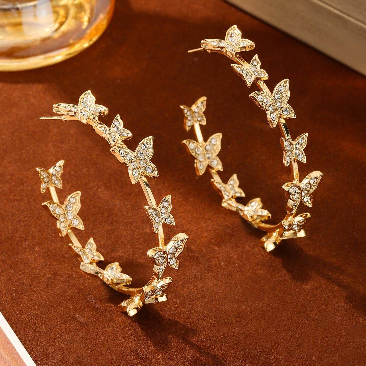 Shein Rhinestone Butterfly Decor Hoop Earrings