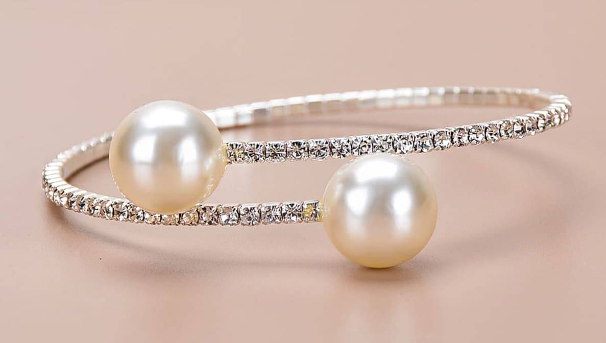 Shein Rhinestone Faux Pearl Decor Cuff Bangle