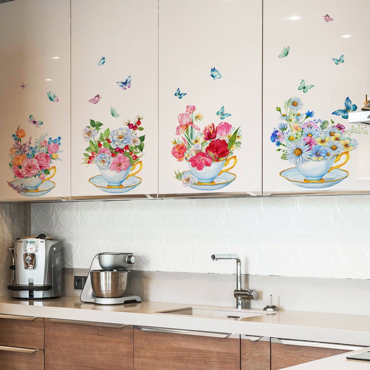 Shein 1set Flower Print Wall Sticker, PVC Decal