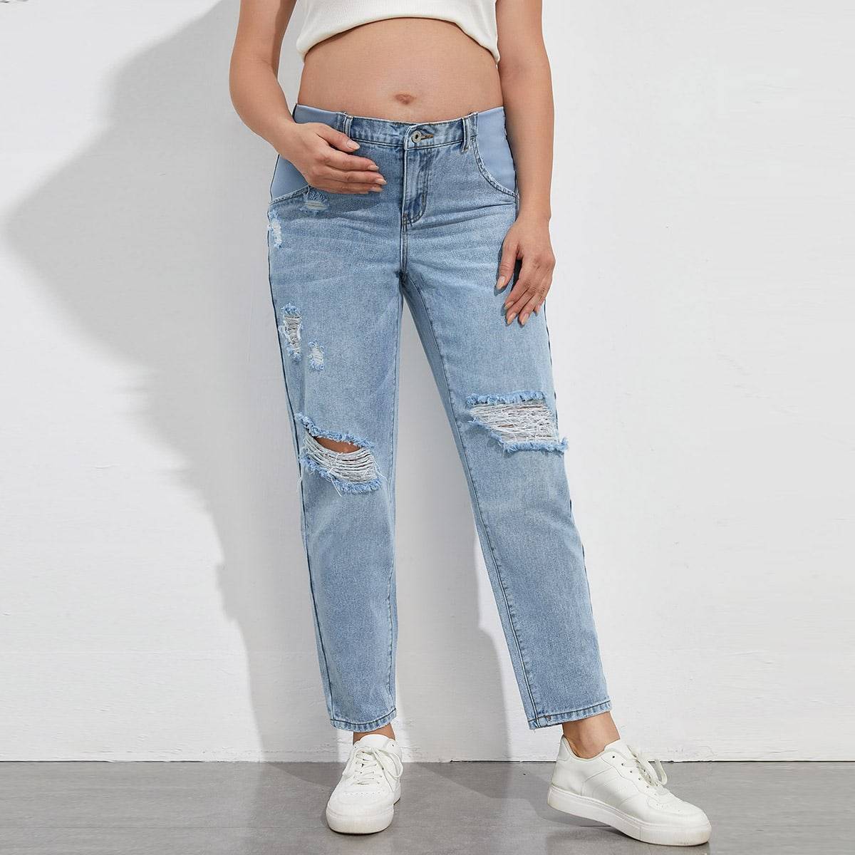 Shein Maternity Ripped Mom Fit Jeans