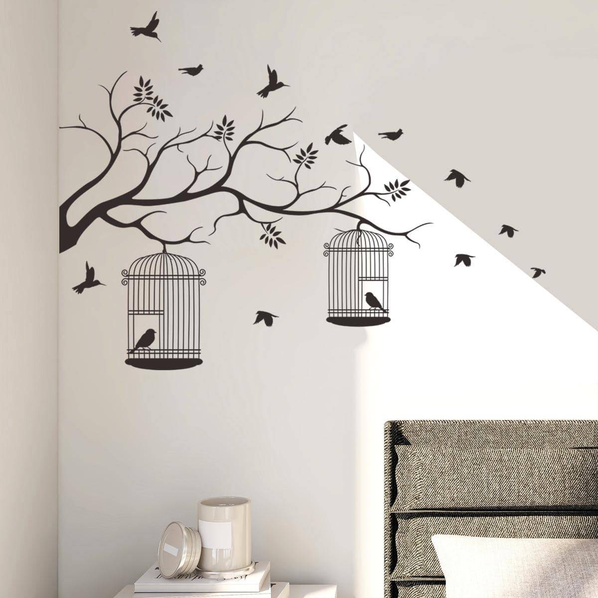 Shein 1pc PVC Decal, Bird & Birdcage Pattern Wall Sticker