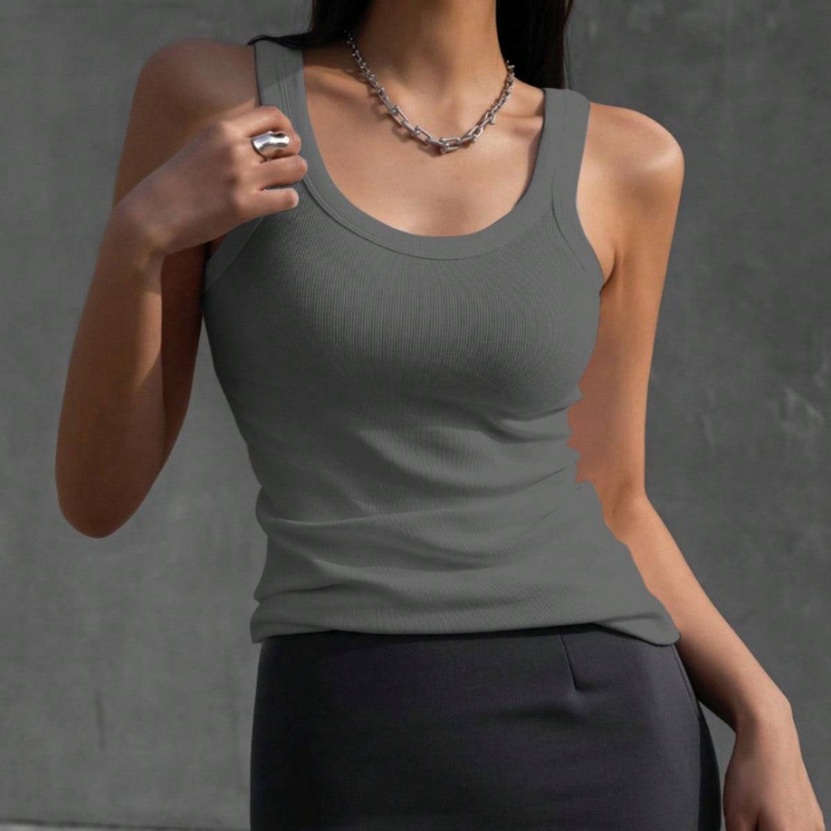 Shein Solid Ribbed Knit Tank Top