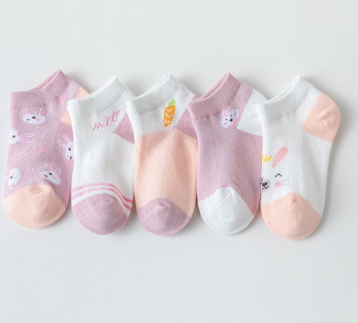 Shein 5pairs Kids Rabbit Pattern Invisible Socks For Daily Life