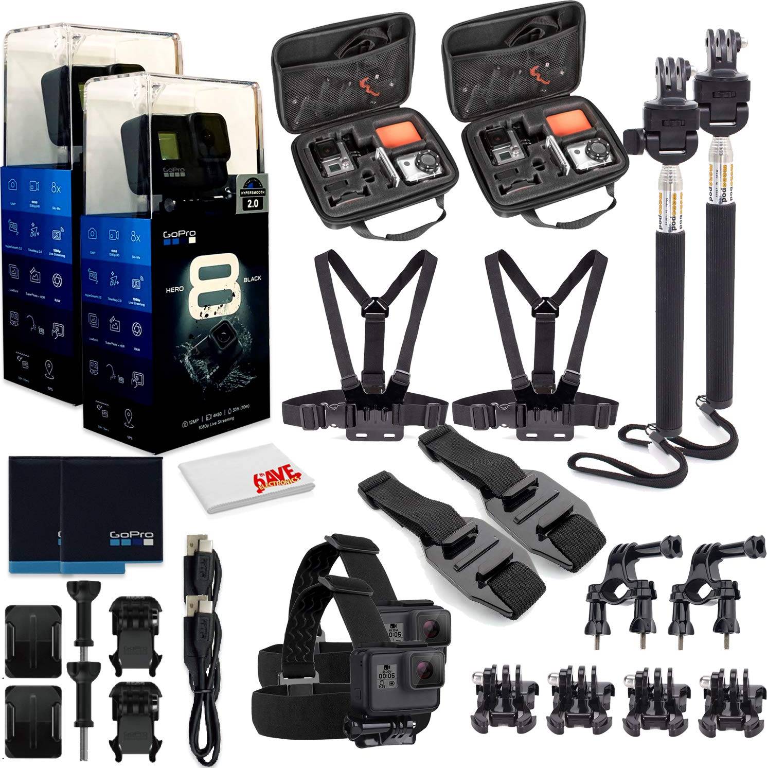 Gopro hero8 GoPro GoPro HERO8 Black Digital Action Camera With Mega Accessory Kit All You need Bundle 2 Pack