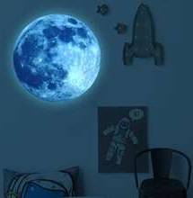 Shein 1pc Plastic Sticker, Modern Moon Pattern Glow In The Dark Sticker