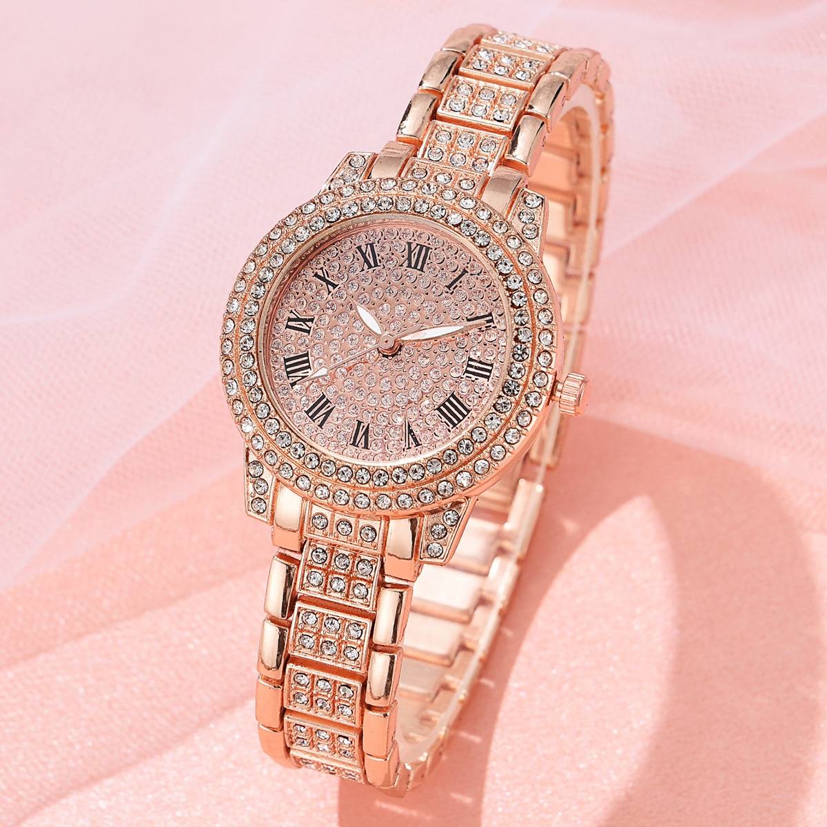 Shein Rhinestone Decor Round Pointer Watch