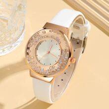 Shein Rhinestone Decor Round Pointer Quartz Watch