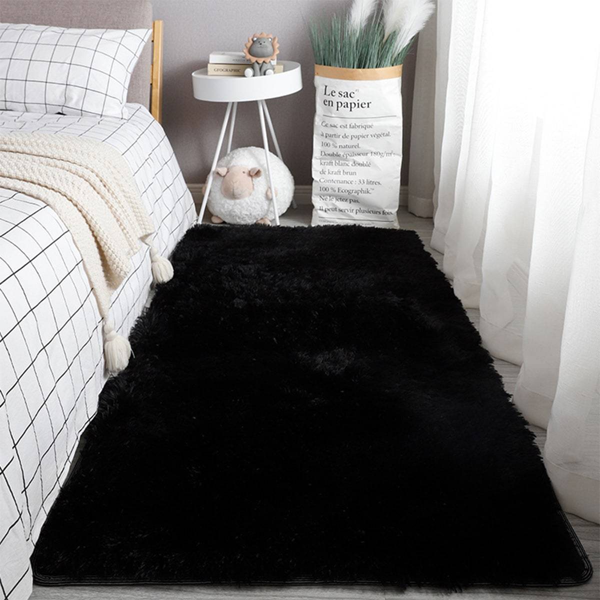 Shein Rectangular Plush Area Rug 1pc Black cm
