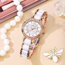 Shein Rhinestone Decor Round Pointer Watch
