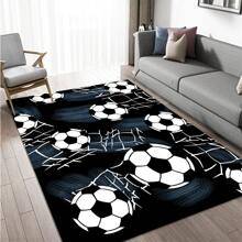 Shein Soccer Pattern Modern Polyester Rug Multicolour