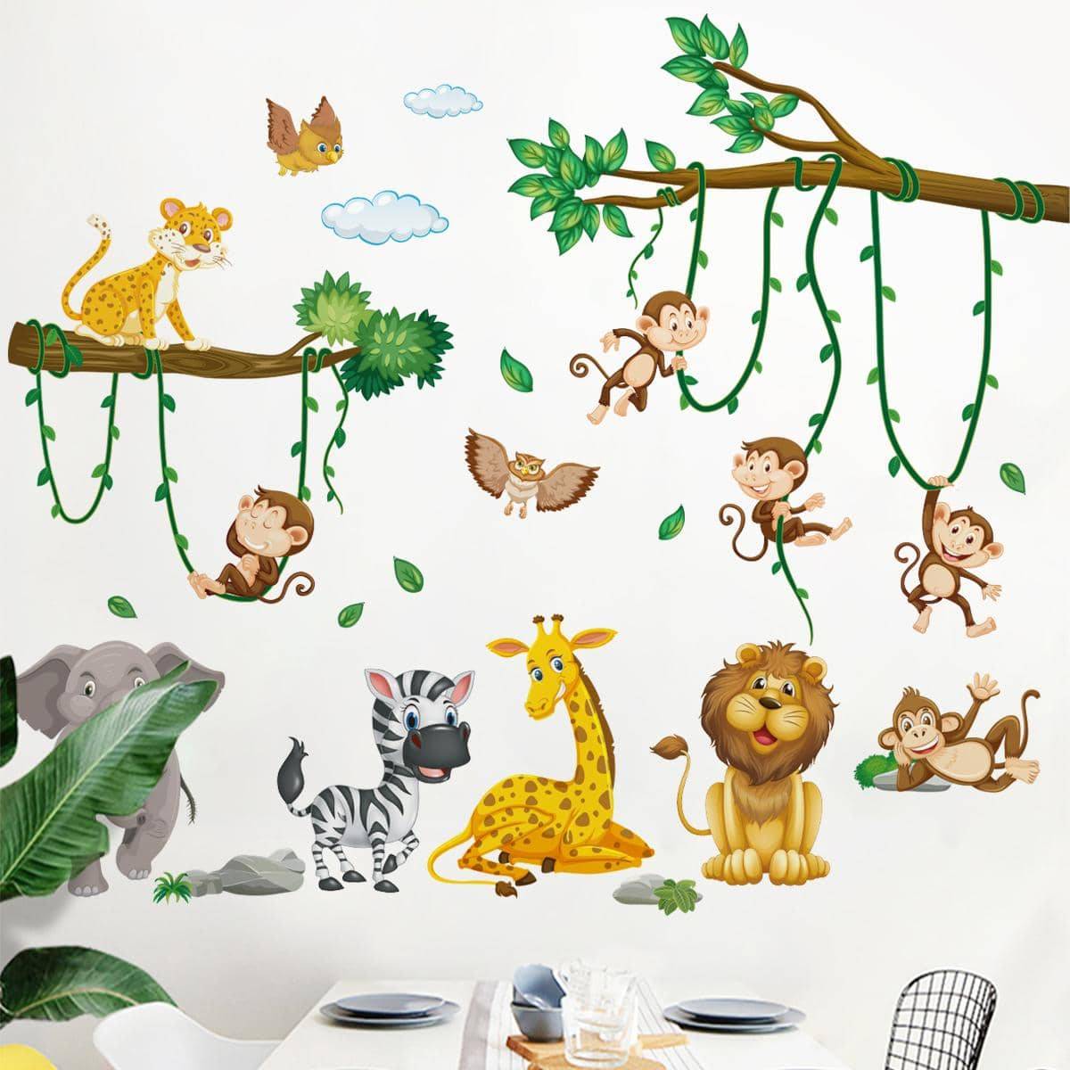 Shein 1set PVC Wall Decal, Cartoon Animal Pattern Wall Sticker