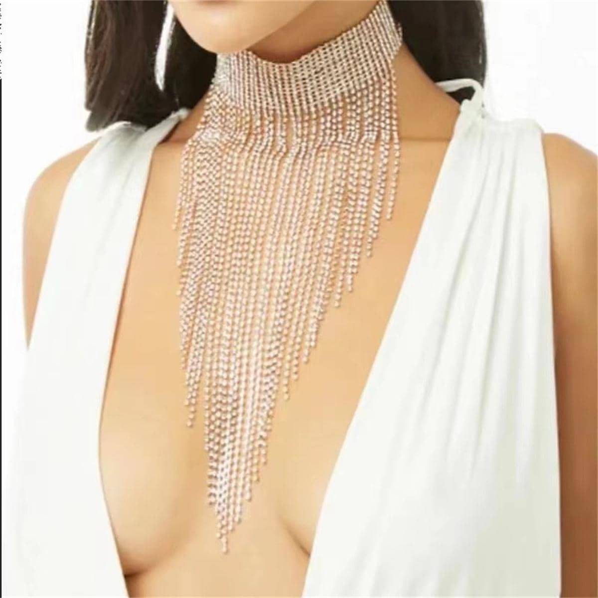 Shein Rhinestone Tassel Decor Necklace