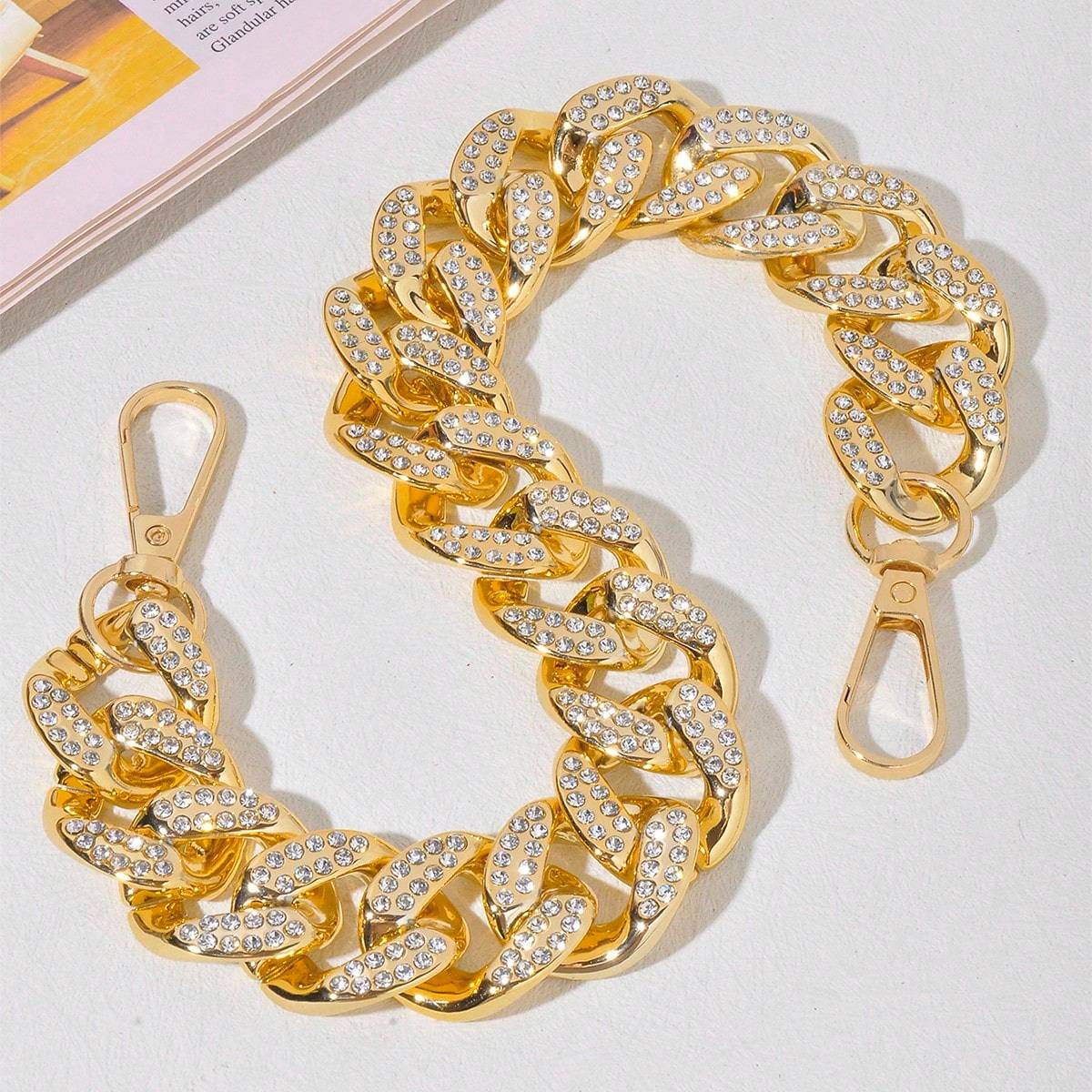 Shein Rhinestone Decor Chain Bag Strap Gold