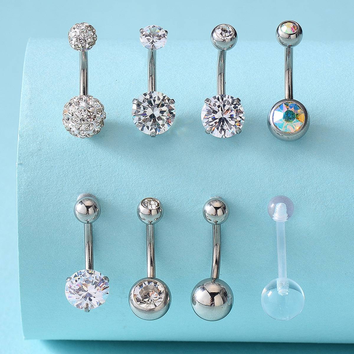 Shein 8pcs Rhinestone Decor Belly Ring Set