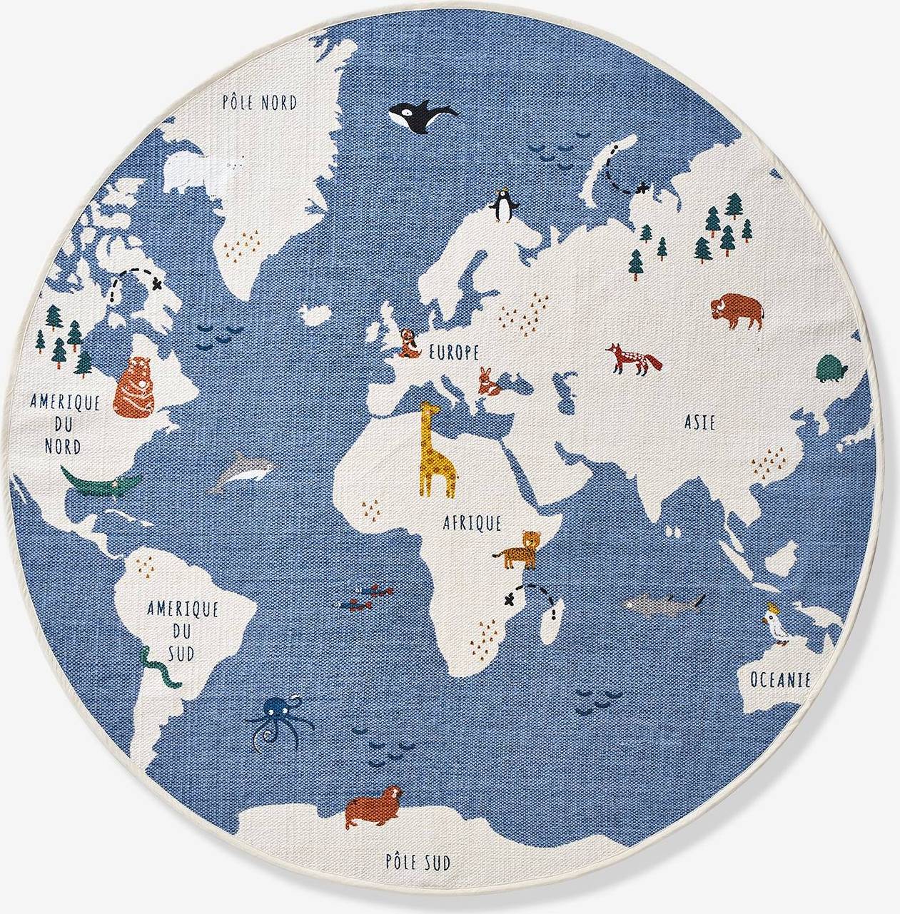 Vertbaudet Round World Map Rug Blue