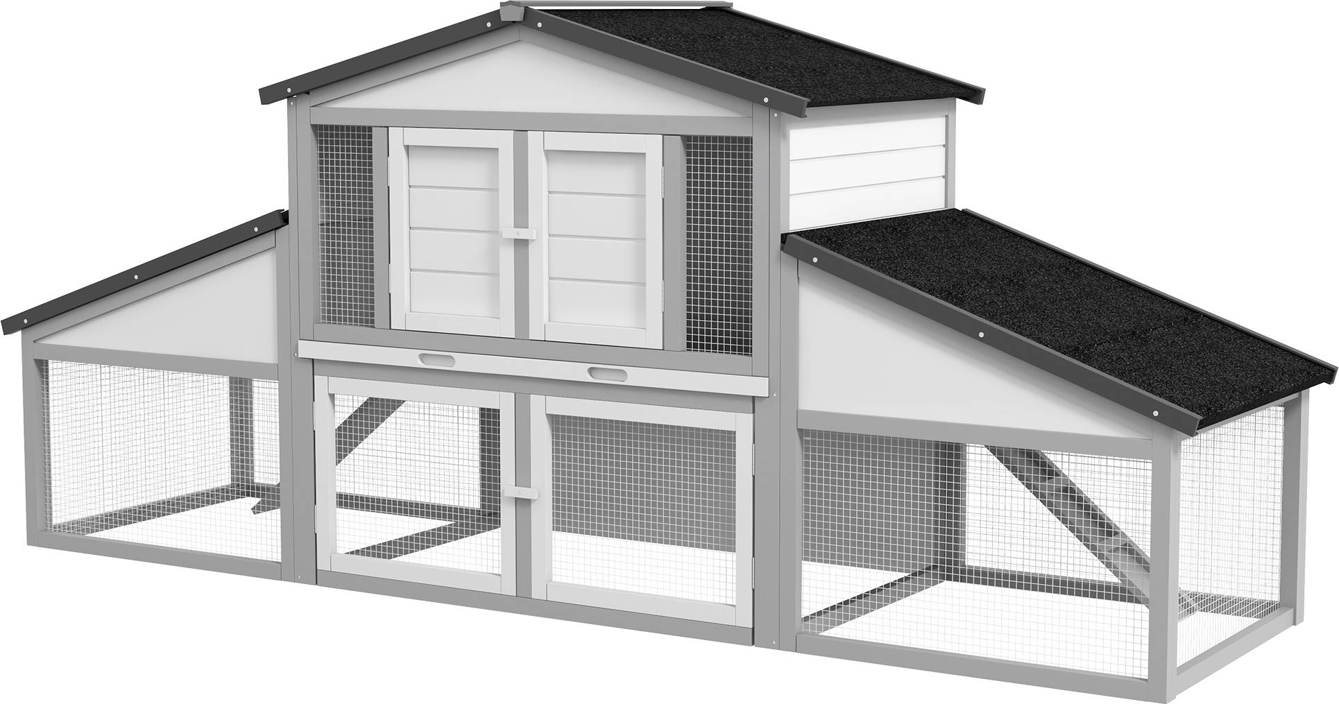 Pawhut Large Rabbit Hutch with Run, Tray, Ramp, Pig