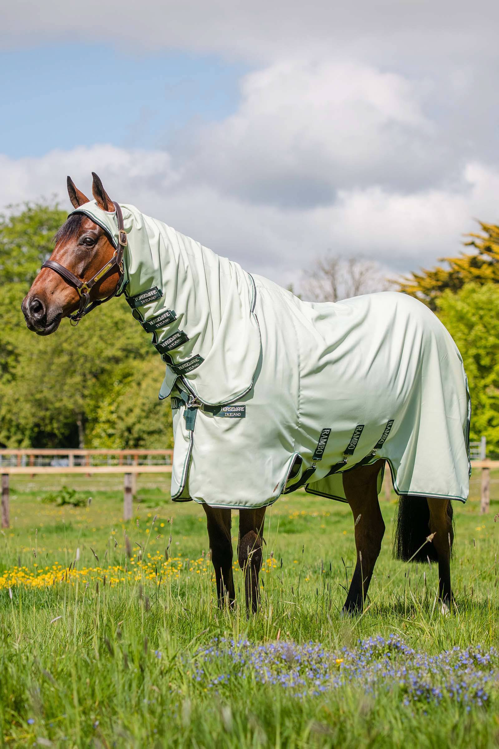 Horseware Rambo Hoody Fly Rug With Full Neck - Green/Light Green