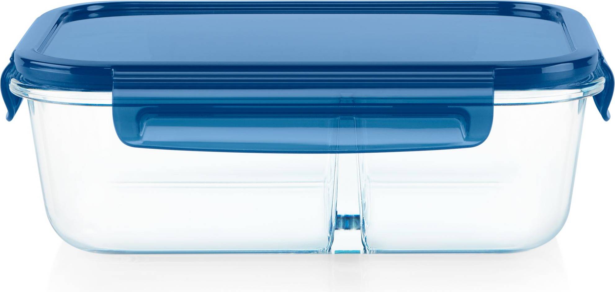 Medium Divided Rectangular Glass Food Storage Container - Blue/Transparent