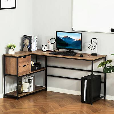 Black l shaped desk Homcom L-Shaped Writing Desk