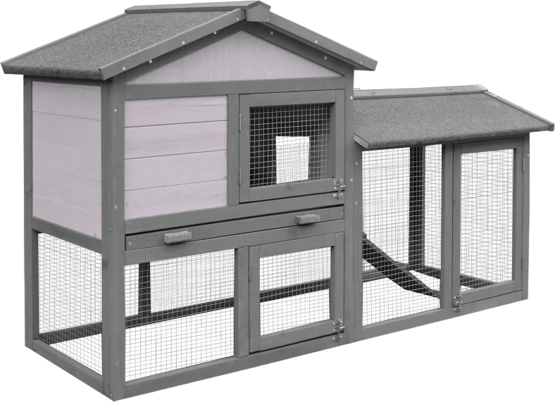 Pawhut 2-Tier Wooden Small Rabbit Hutch with Ramp