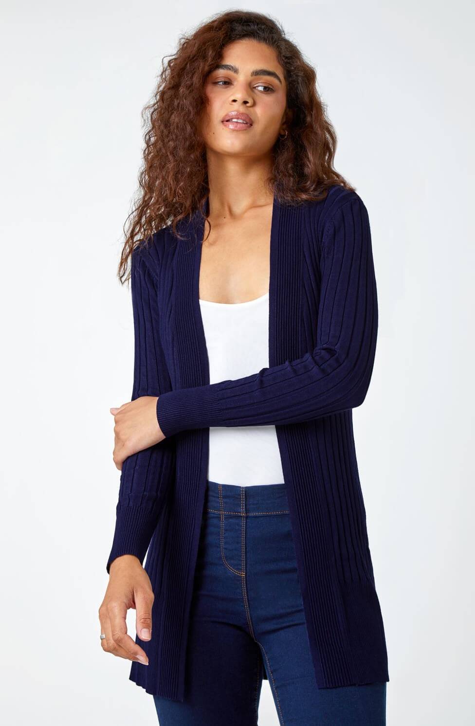 Roman Ribbed Edge To Edge Cardigan Midnight