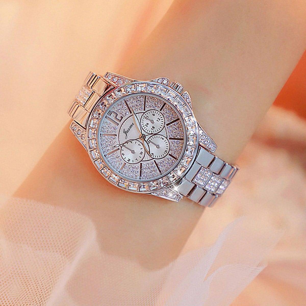 Shein Rhinestone Decor Round Pointer Watch