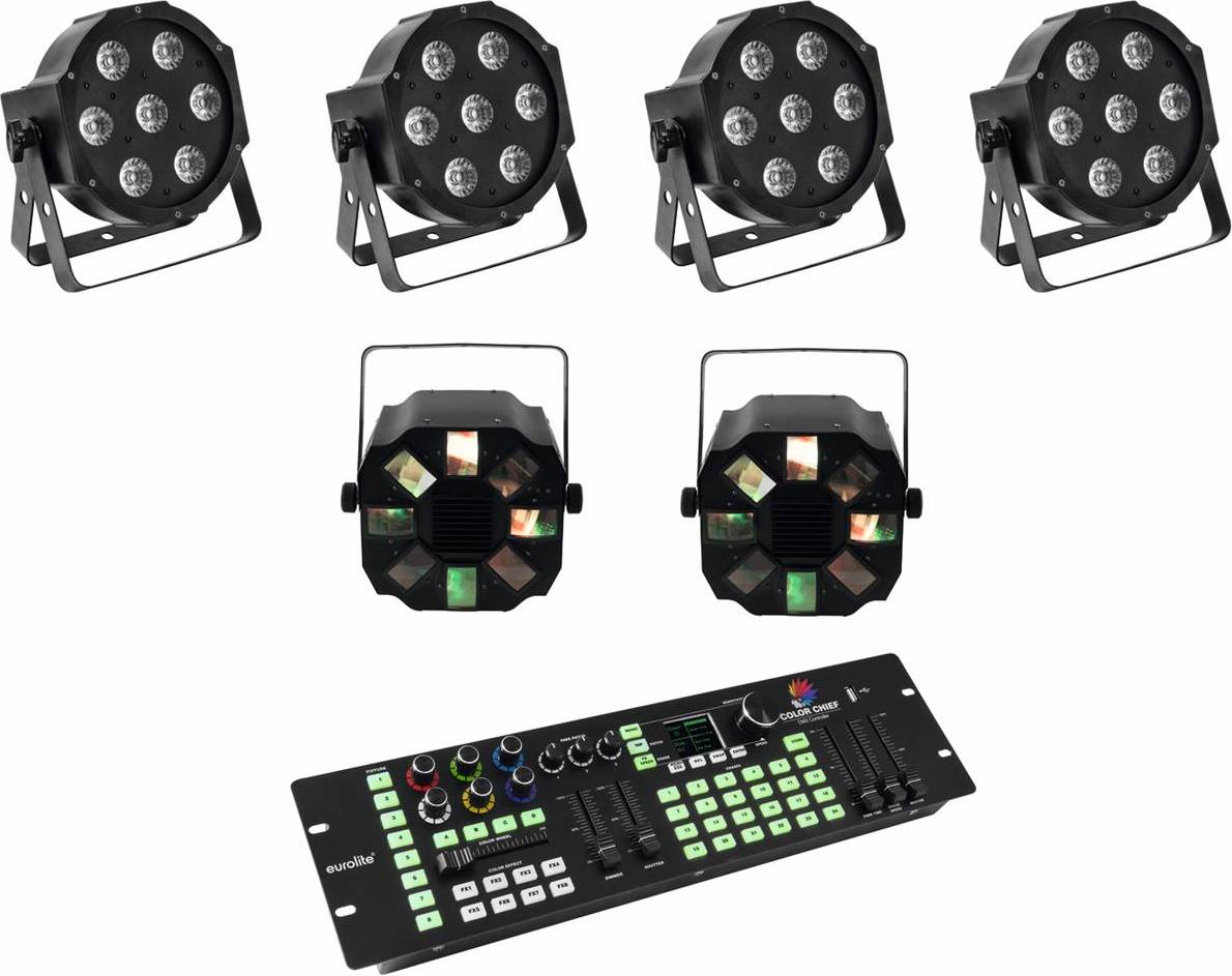 Dmx controller Eurolite Set 4x LED SLS-7 HCL Floor 2x LED FE-700 DMX LED Color Chief Controller