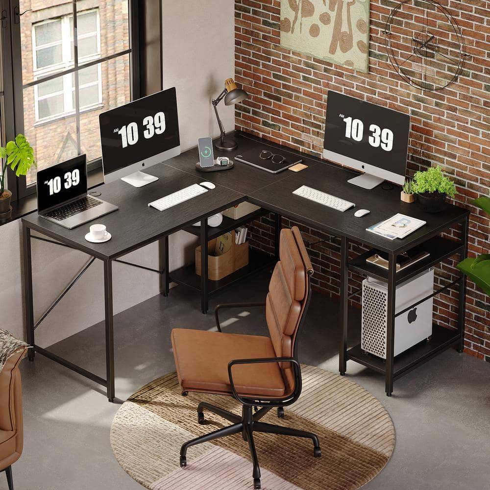 Black l shaped desk Bestier 95.2 Inch L Shaped Writing Desk
