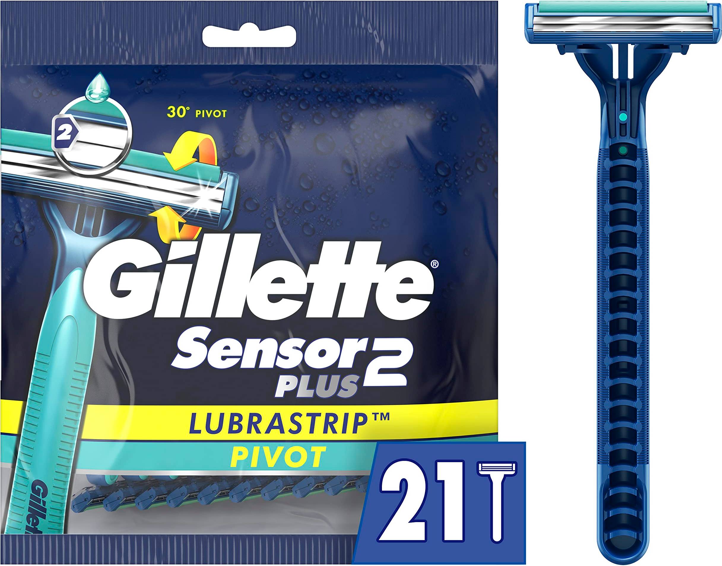 Gillette Sensor2 Plus Pivot Men's Disposable Razor, 21 Razors