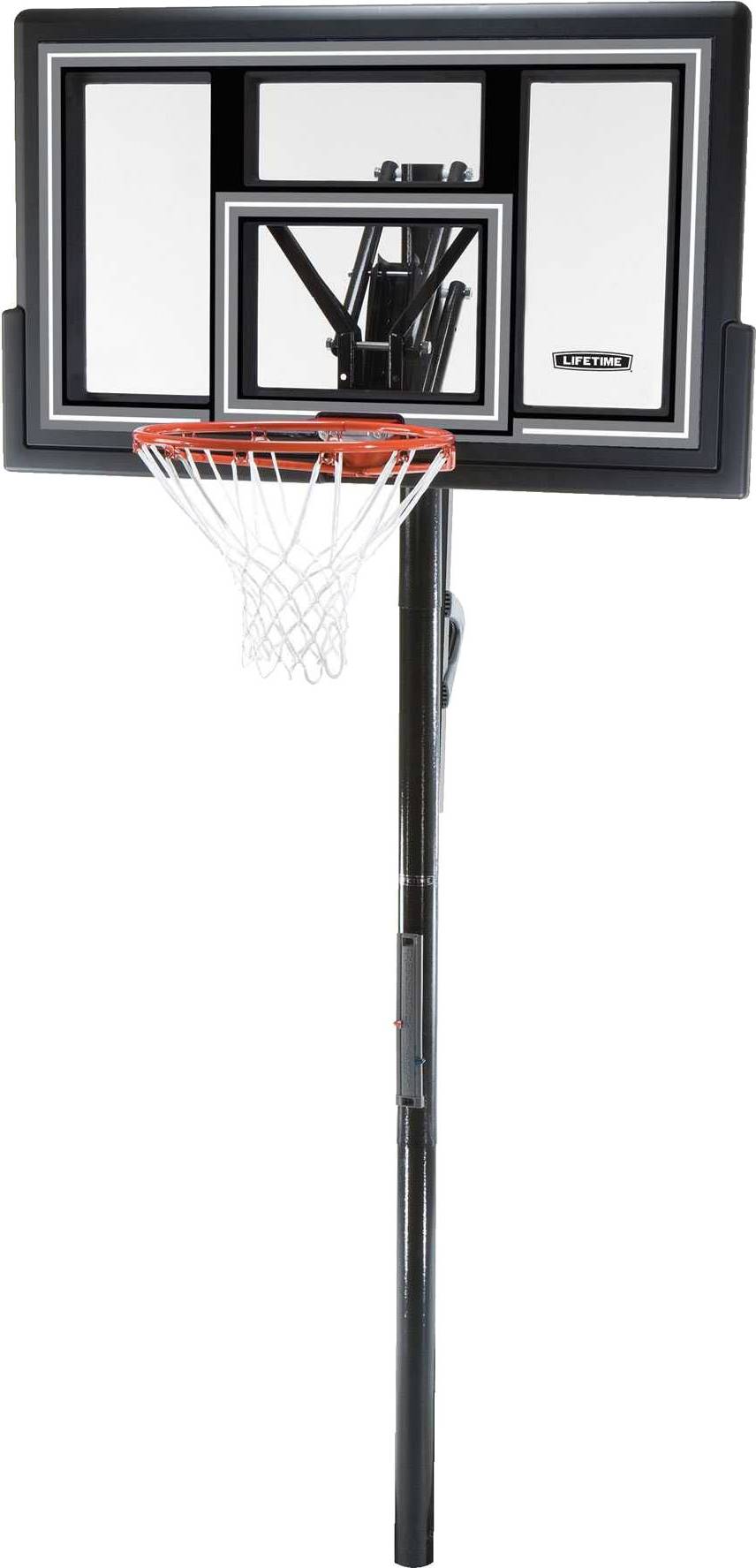 Basketball hoop height Lifetime 1084 Height Adjustable In Ground Basketball System, 50 Inch Shatterproof Backboard