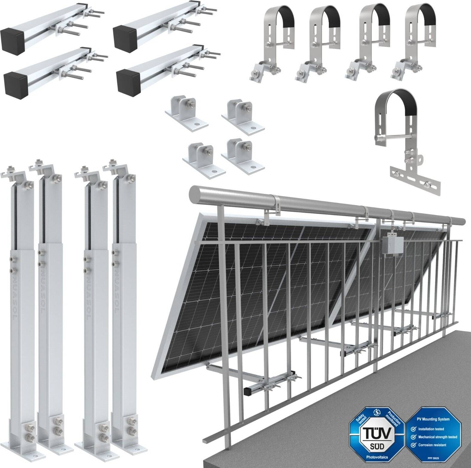 Arebos NuaSol Balcony Power Plant Bracket Railing Fastening 2 Solar Module Photovoltaic