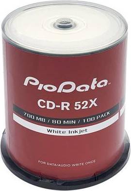 Cd storage box Piodata CD-R 52X 700MB Moisture Resistant White Inkjet Printable 100 Disc Cake Box Spindle