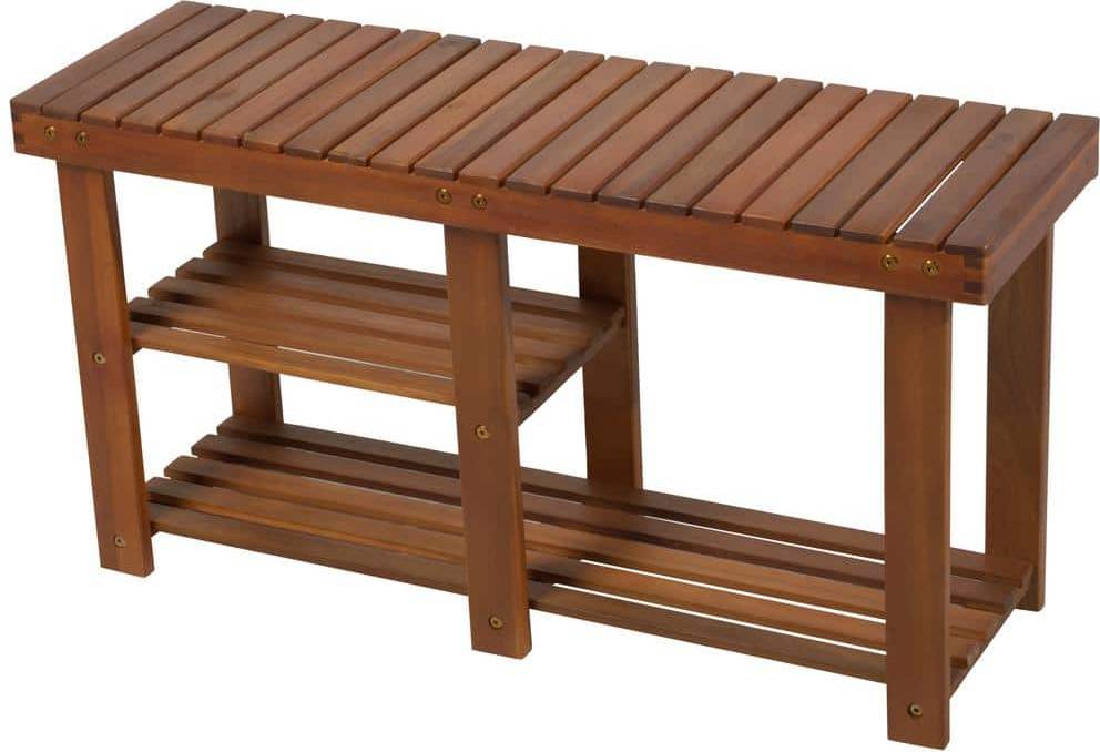 3 tier shoe bench Homcom 3 Tier Bench Acacia Shoe Rack