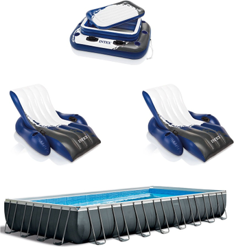 Intex rectangular pool Intex Rectangular Swimming Pool Set with 2 Inflatable Loungers and Floating Cooler, Gray