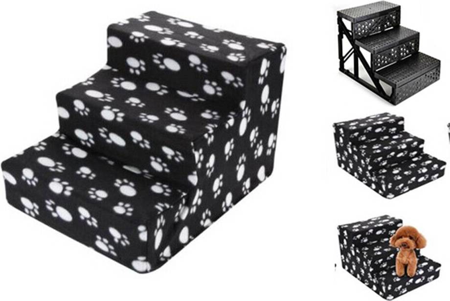 RYWOLT Gray 3 Step Dog Stairs For High Cat Ramp Ladder Removable Top