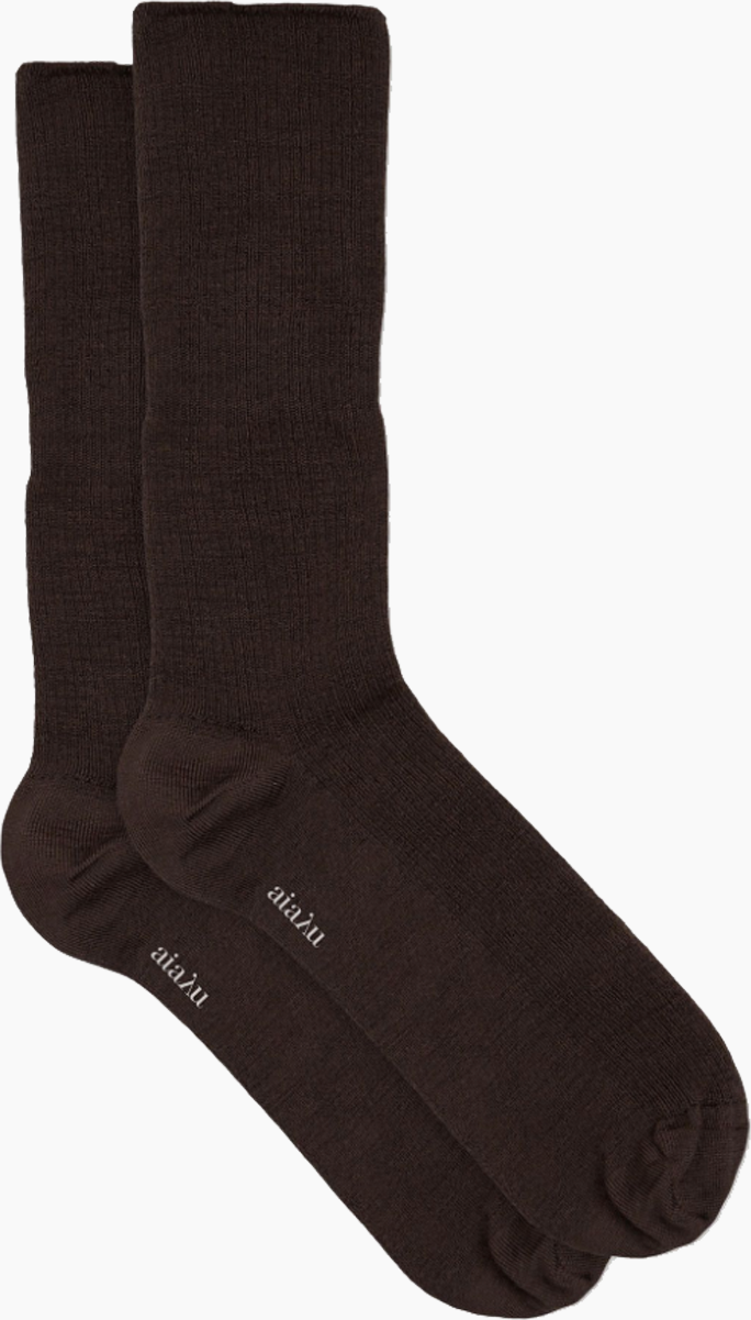 Aiayu Wool Rib Socks Brown Brun