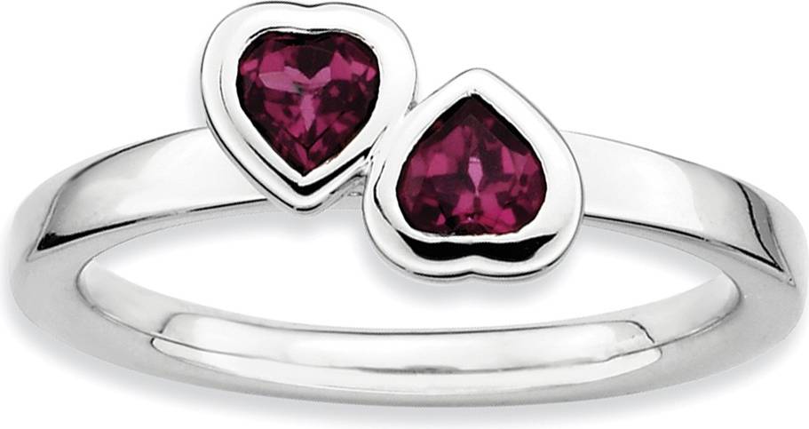 Stackable Expressions Sterling Silver Rhodolite Garnet Double Heart Ring