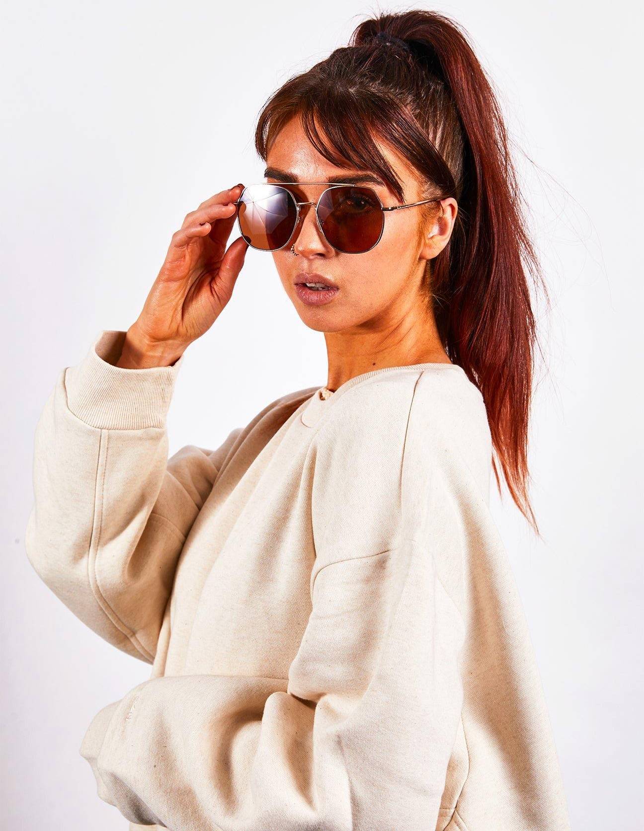 SVNX Oversized Rounded Aviator Style Brown