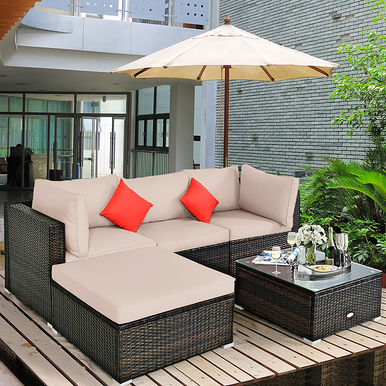 Outdoor sectional Goplus Rattan Sectional Patio Outdoor Lounge Set