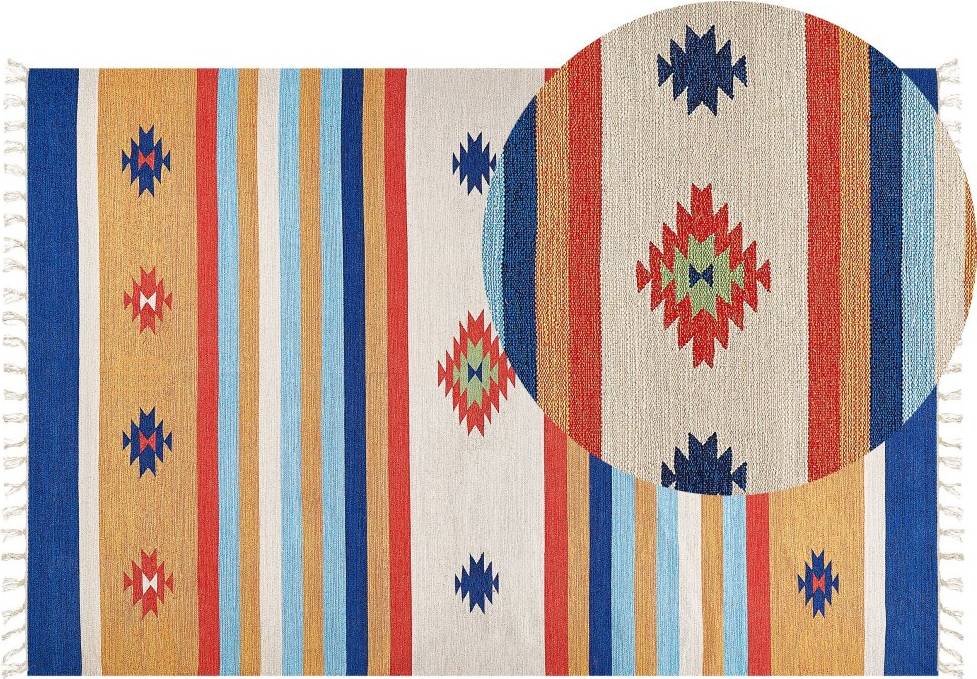 Beliani Cotton Kilim Area Rug Red, Multicolour