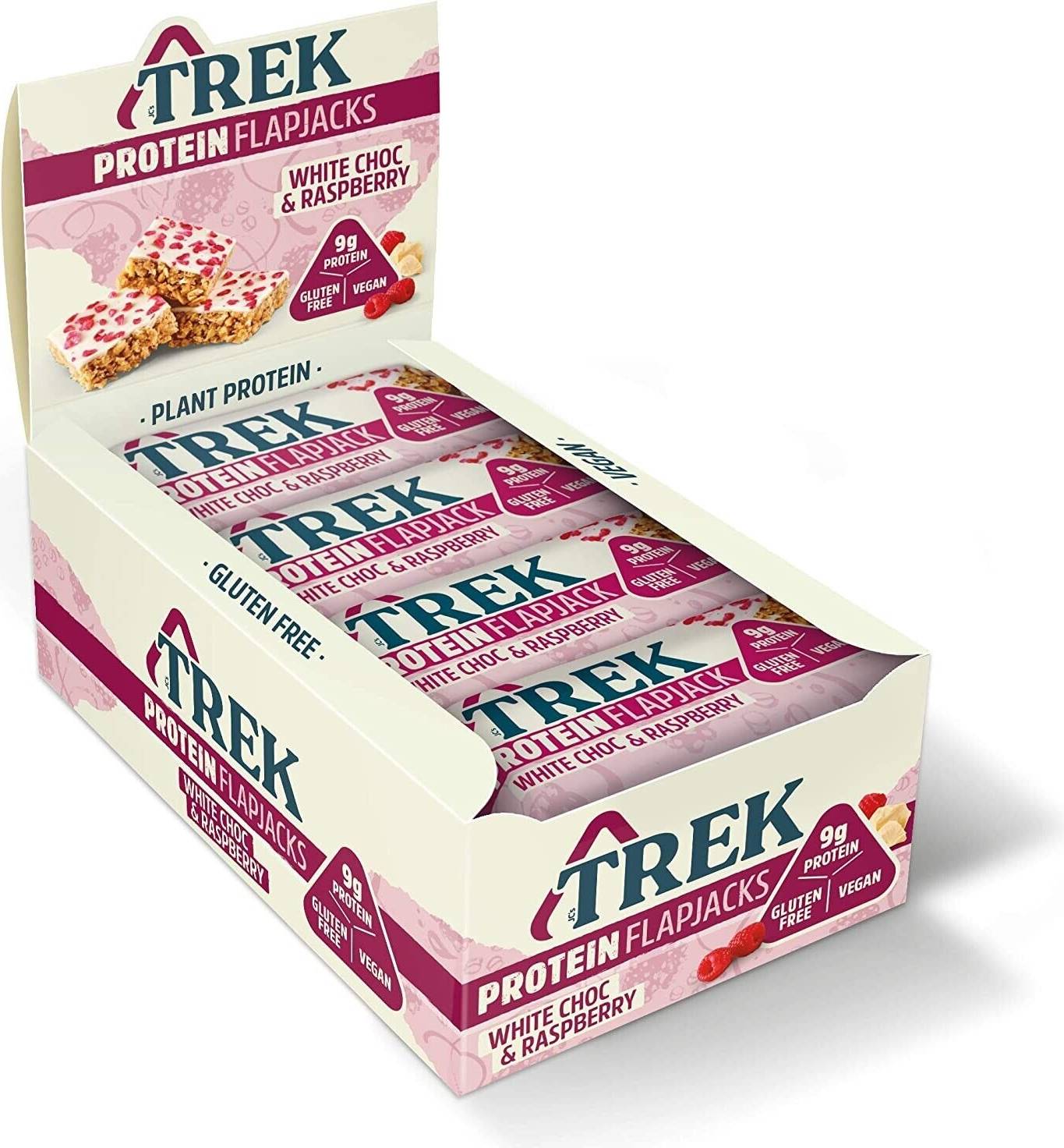 Trek High Protein Flapjack White Chocolate Raspberry Bars 16 pcs