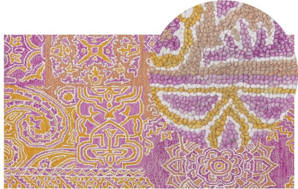 Beliani Wool Area Rug Pink, Multicolour cm