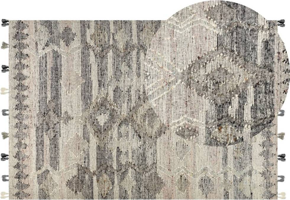 Beliani Wool Kilim Rug Grey cm