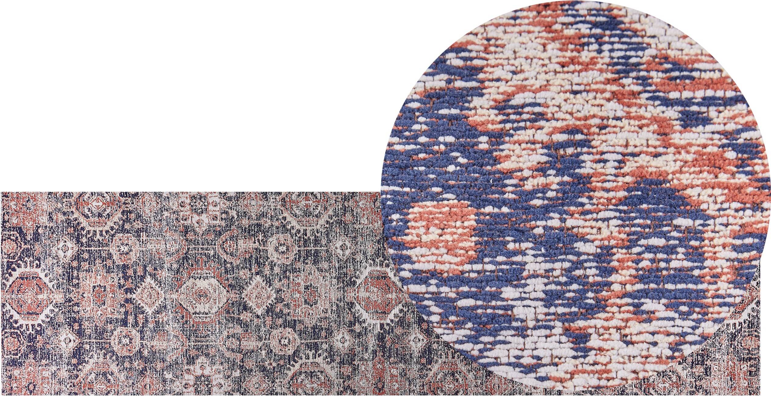 Beliani Cotton Runner Rug Red, Blue cm