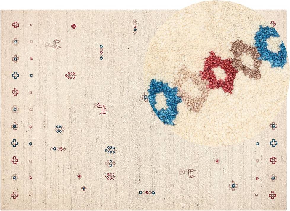 Beliani Wool Gabbeh Area Rug Beige