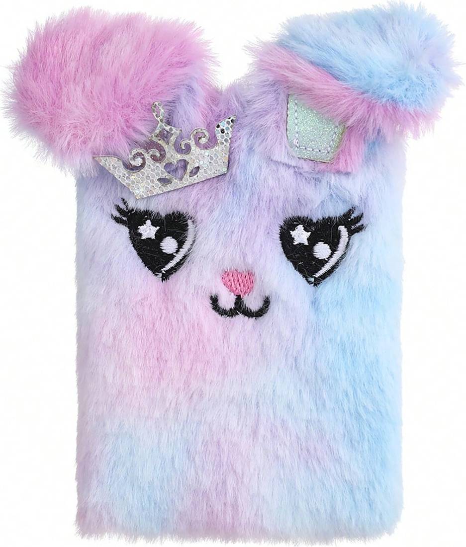 Shein 1pc Cartoon Rabbit Embroidered Fuzzy Notebook, Cute