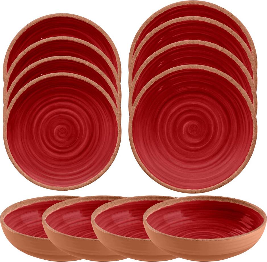 Purely Home 4 Rustic Swirl RED Dinner Set