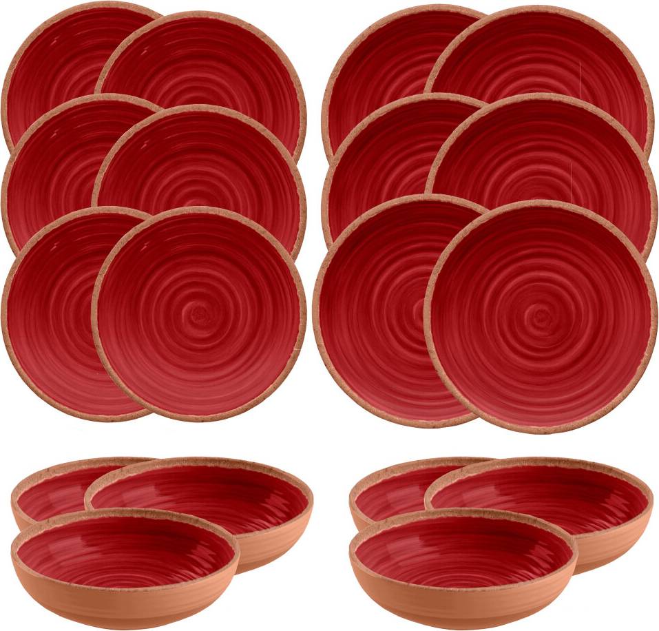 Purely Home 6 Rustic Swirl RED Dinner Set